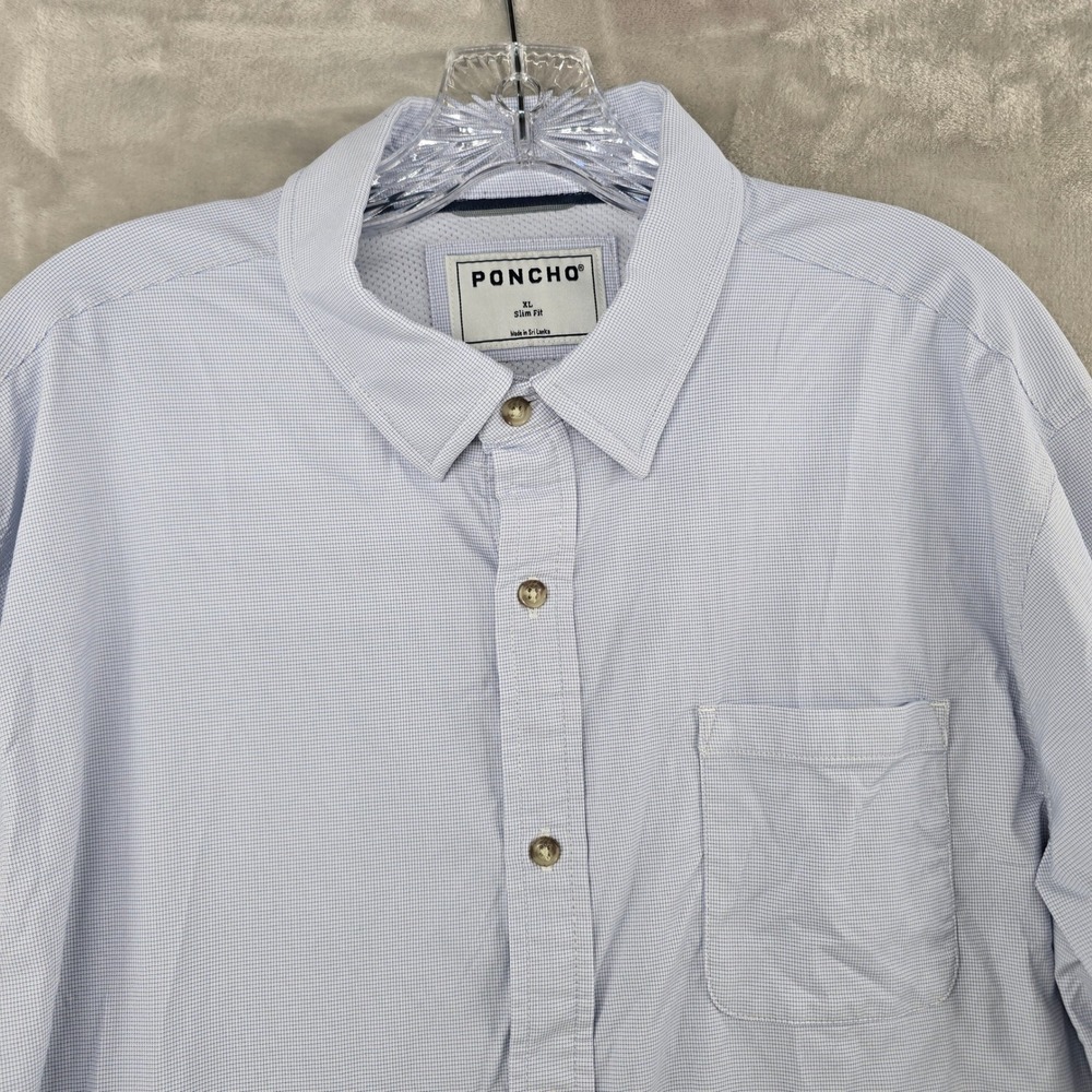 Poncho ultra-lite Shirt Mens XL Blue Slim Fit Microgrid Performance Long Sleeve